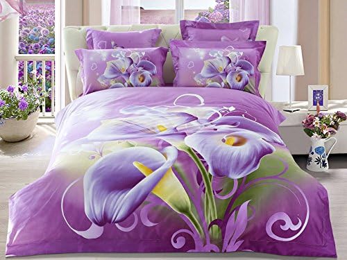 Cooperation Home Textiles, Oil Painting Bedding Set Bedclothes, Queen Size, 4pc, Lavender and White Calla Lily