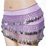 SEXY BELLY DANCER COSTUME HIP SCARF - LILAC WITH SILVER COINS