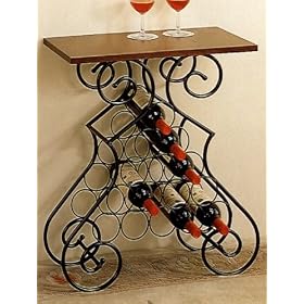 <b>Designer Wine Rack/Side Table with Wood Top in Scroll Style Structure</b>