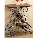 Designer Wine Rack Side Table with Wood Top in Scroll Style Structure by visiondecor Furniture