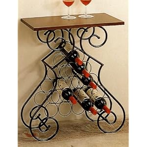 Designer Wine Rack Side Table with Wood Top in Scroll Style Structure by
