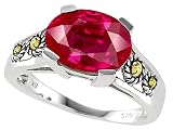 3.50 cttw 925 Sterling Silver and 18k Gold Two Tone Genuine Oval Lab Created Ruby Ring