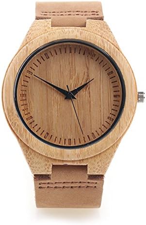 Yuhai Bamboo Wooden Watch with Genuine Leather Strap Japanese Quartz Movement Casul Watches - (Brown)