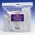 60 x Plastic ASSORTED Knives, Forks, Spoons & Teaspoons - Strong Disposable Cutlery