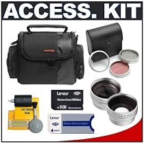 Deluxe Accessory Kit with Carrying Case + 8GB Card + 2x Telephoto Lens + 0.5x Wide Angle Lens + 3-Piece Filter Kit + Cleaning Kit for Compact Memory Stick/HDD Camcorders
