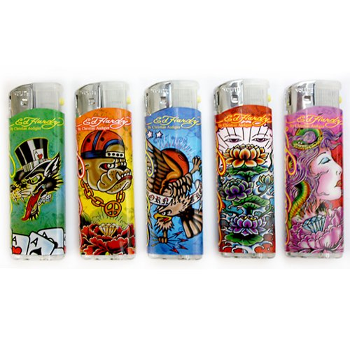 5-PACK Ed Hardy Refillable Tattoo Color Changing LED Lighters (EH-LT-122)