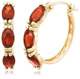 14k Yellow Gold 5x3 Oval Garnet Hoop Earrings