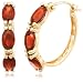 Jewelry : 14k Yellow Gold 5x3 Oval Garnet Hoop Earrings