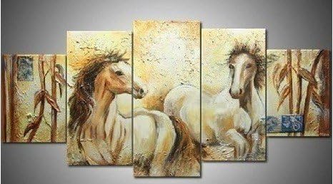 Art Painting 100% Hand-painted Free Shipping Wood Framed on the Back Artwork Running Horses High Q. Wall Decor Landscape Oil Paintings on Canvas 5pcs/set