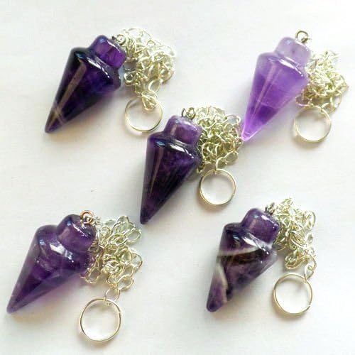5pcs Mixed Gemstone Pendulum Pendant Bead Amethyst