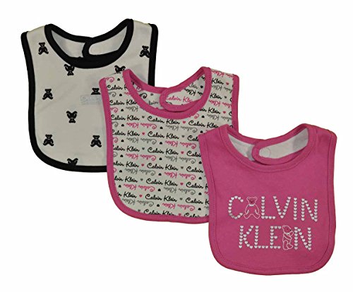 Calvin Klein Infant Girls Pink Rose Teddy Bear 3 Pack Bibs