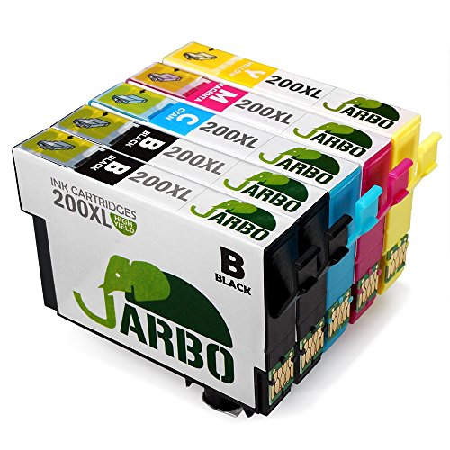 JARBO Replacement Epson Ink Cartridges 200XL High Capacity 5 Pack(2 Black 1 Cyan 1 Magenta 1 Yellow) Used in Epson XP-410 XP-300 XP-310 XP-400 XP-200 WF-2540 WF-2530 WF-2520