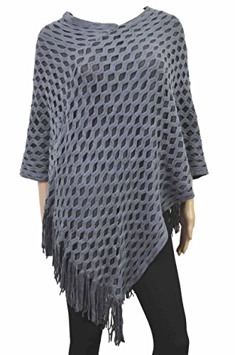 Women's Long Knitted Fringe Trim Sweater Poncho Cape Scarf Wrap One Size