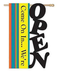 We're Open Sculpted Artistic Blend Regular Size Flag