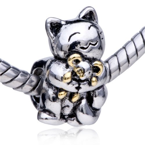 Smiling Cat Hugging Mouse Bead Biagi Chamilia Pandora Charms Compatible