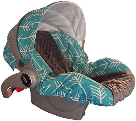 Infant Car Seat Cover, Baby Car Seat Cover, Slip Cover-Teal Arrow &amp; Grey Minky!
