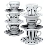 BODUM Set of 6 Espresso Black Patterned Cups and Saucers from Bodum