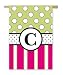 Monogram Peppy Pink & Green Polka Dot Double Sided Regular Size Flag
