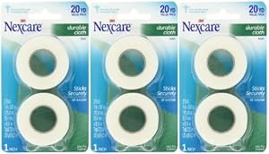 Nexcare Durable Cloth Carded 1-Inch Wide First Aid Tape, 10-Yard Roll, 2-Count Packages, 6 Rolls Total