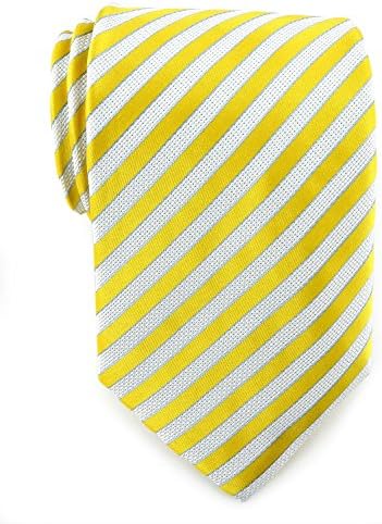 Uomo Vennetto Men's Yellow and White Woven Polyester Tie and Handkerchief Set