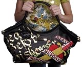 ED HARDY Purse Denim Handbag Tote Black Gold