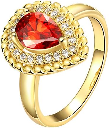 Womens Fashion Jewelry Ring Tear Drop Gold Plated Inlay Ruby Cubic Zirconia - RebeccaSeller