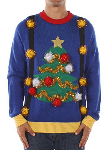 Men's Tacky Christmas Sweater - Christmas Tree Sweater with Suspenders