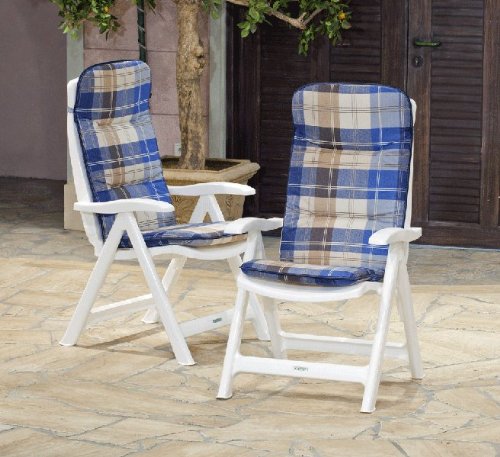 MARINA KOMFORT garden set, white 2-piece folding chair set + 2 blue check cushions top Garden Furniture product MARINA KOMFORT garden set, white 2-piece folding chair set + 2 blue check cushions picture