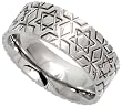 Surgical Steel Flat 8mm Wedding Band Ring Star Of David Pattern Carved-out High Polish Comfort-Fit, sizes 6 to 14