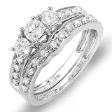 14K White Gold 3 Stone Ladies Round Diamond Engagement Ring