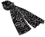 MIR Women's Giraffe Gauze Scarf,Ivory/Black,36x80