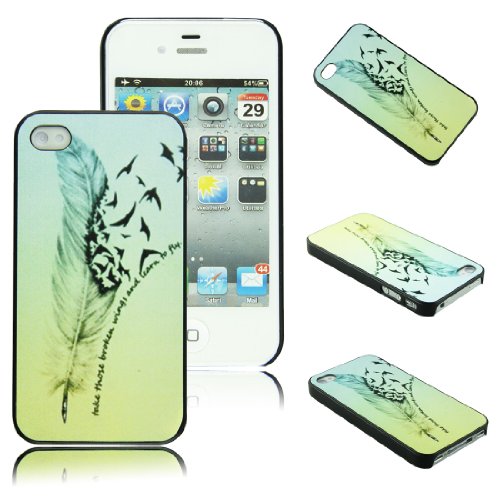 Voberry Hipster Feather Quote Fly Ombre Birds Plastic Case Cover for Apple iPhone 4 4S (tybv8) (tybv8)