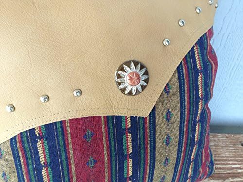 Rustic leather yoke with fabric and sunburst concho pillow set
