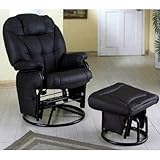 Coaster Modern Swivel Glider with Rocking Ottoman, Black Leatherette Cushion