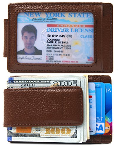 Money Clip, Front Pocket Wallet, Leather RFID Blocking Strong Magnet thin Wallet (OneSize, Coffee)