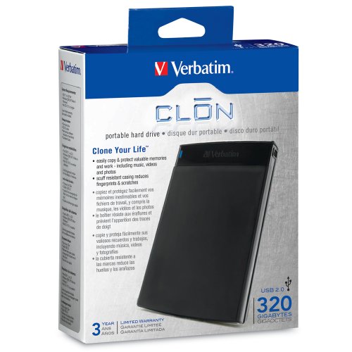 Verbatim 320 GB USB 2.0 CLŌN Portable External Hard Drive 97061 (Black Matte Finish)