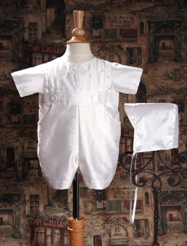 Silk Dupioni Romper With Embroidered Roideredroidered Cross - Size 12 Mo