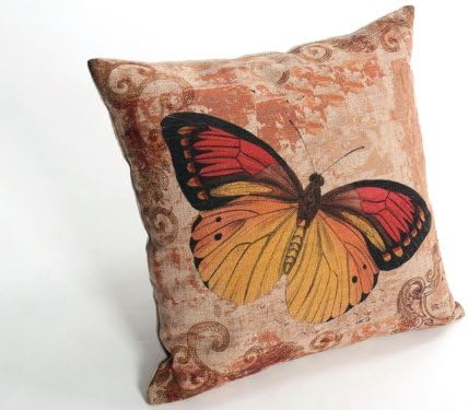 Createforlife Home Decor Cotton Linen Square Throw Pillow Case Cushion Cover Colorful Butterfly 18" x 18"