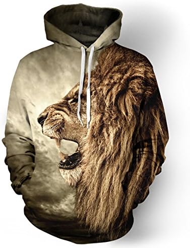 GEENO Mens&amp;womens Colourful Sweatshirts 3D Printed Patterned Hoodies for Teens&amp;Lovers Pullover Jackets Roaring Lion(L/XL)