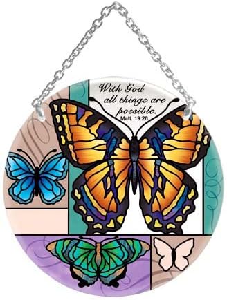 Joan Baker Designs MC181R Butterfly Collage with God All Things are Possible Decorative Glass Piece, 4.5-Inch by 4.5-Inch