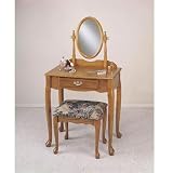 Vanity Table and Bench Set with Mirror in Nostalgic Oak Finish