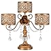 Amalfi Decor Victoria Antique Gold Metal 3 Pillar Candle Holder, Wedding Table Hurricane Centerpiece Crystal Draped Accent Stand Display
