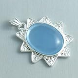 Silver Plated Blue Chalcedony Pendant Star - Ladies Necklace Charm (1.5 inch)