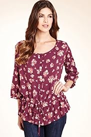 Scoop Neck Drawstring Bird Floral Gypsy Top