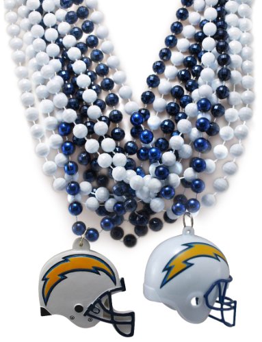 NFL San Diego Chargers Team Medallion, Mini-Helmet and Mardi-Gras Bead Set