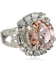 Sorrelli "Crystal Rose" Rhinestone Encrusted Round Cut Silvertone Adjustable Ring