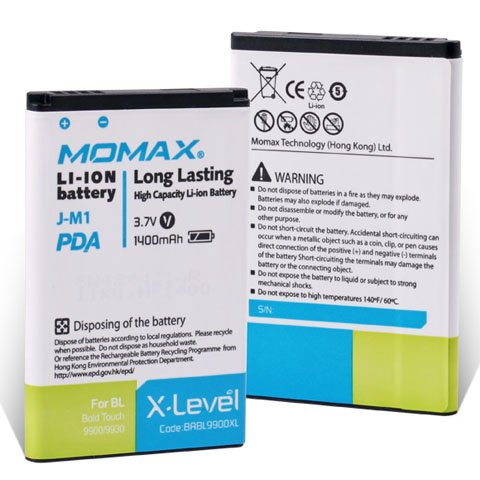 [Momax Product] Brand New 1400mAh 1400 mAh Momax High Capacity X-Level Battery Backup Spare Extra Power Replace Replacement For Bold Touch 9900 9930 Curve 9380 Torch 9850 9860