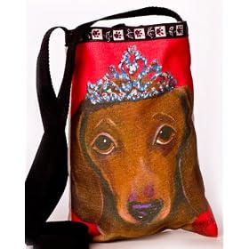 Canvas Tote Bag, with Dachshund wearing a Crown painting by Philo
