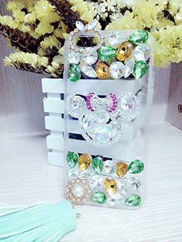 SpicyQ® Luxury 3D Handmade Lovely Mickey Mouse Ear and Bow-tie Design Shiny Bling Sparkle Glitter Diamond Rhinestone Soft Clear TPU Cover Cute Pendent Case for iPhone 6s Plus (Green)