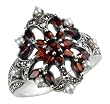 Garnet Fire Burst Silver Natural Seed Pearl Ring - by Dahlia Vintage Jewelry Collection